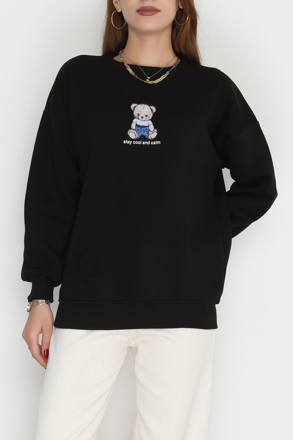 Bisiklet Yaka Sweat Siyah