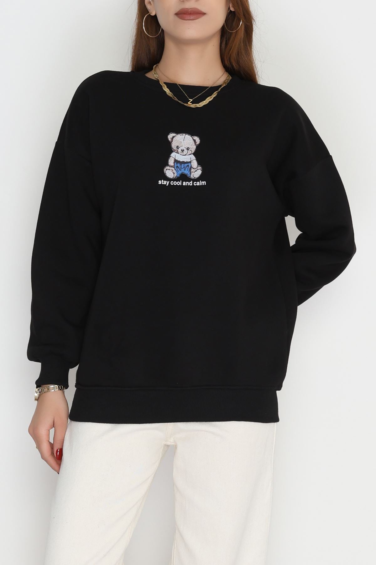 Bisiklet Yaka Sweat Siyah