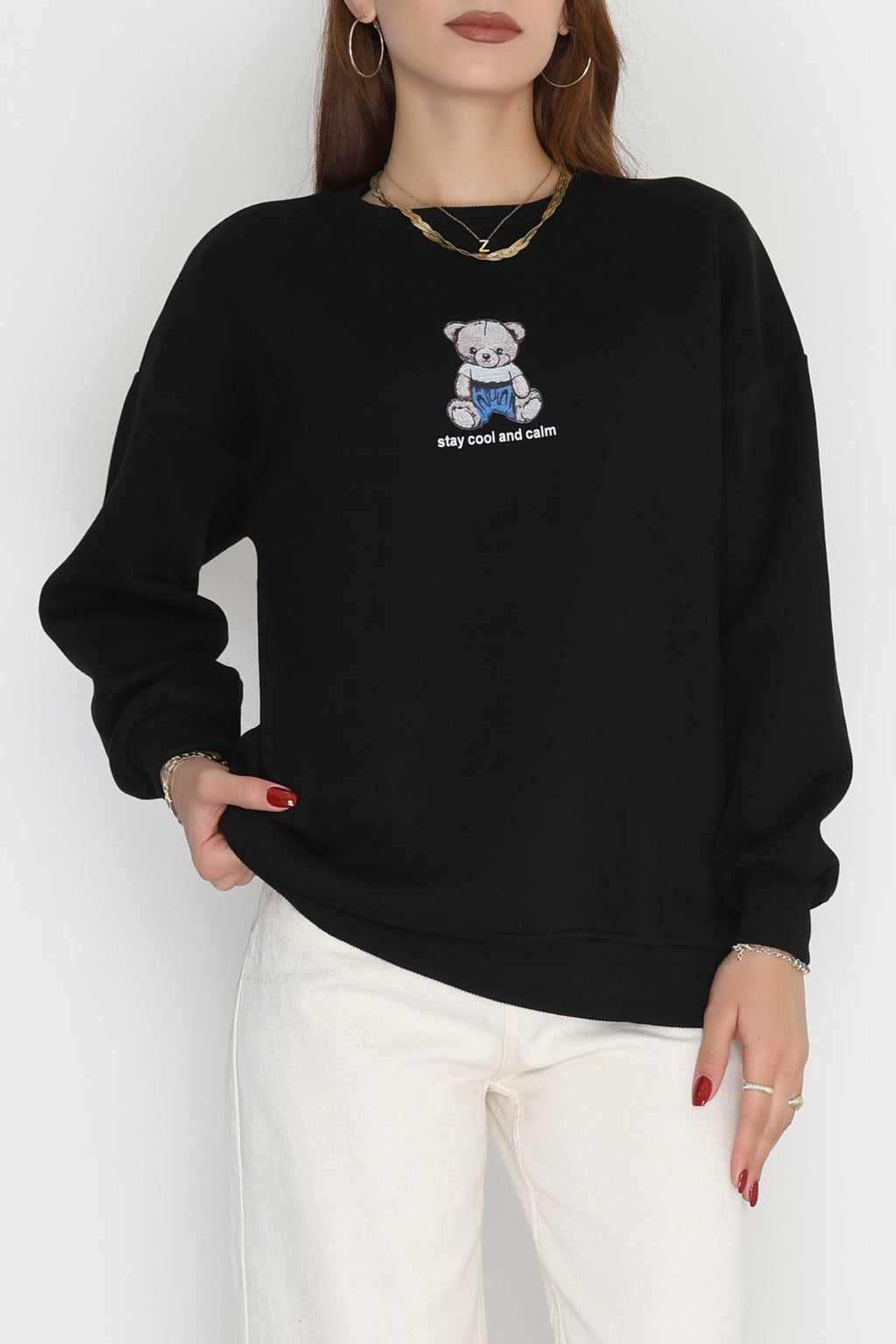 Bisiklet Yaka Sweat Siyah