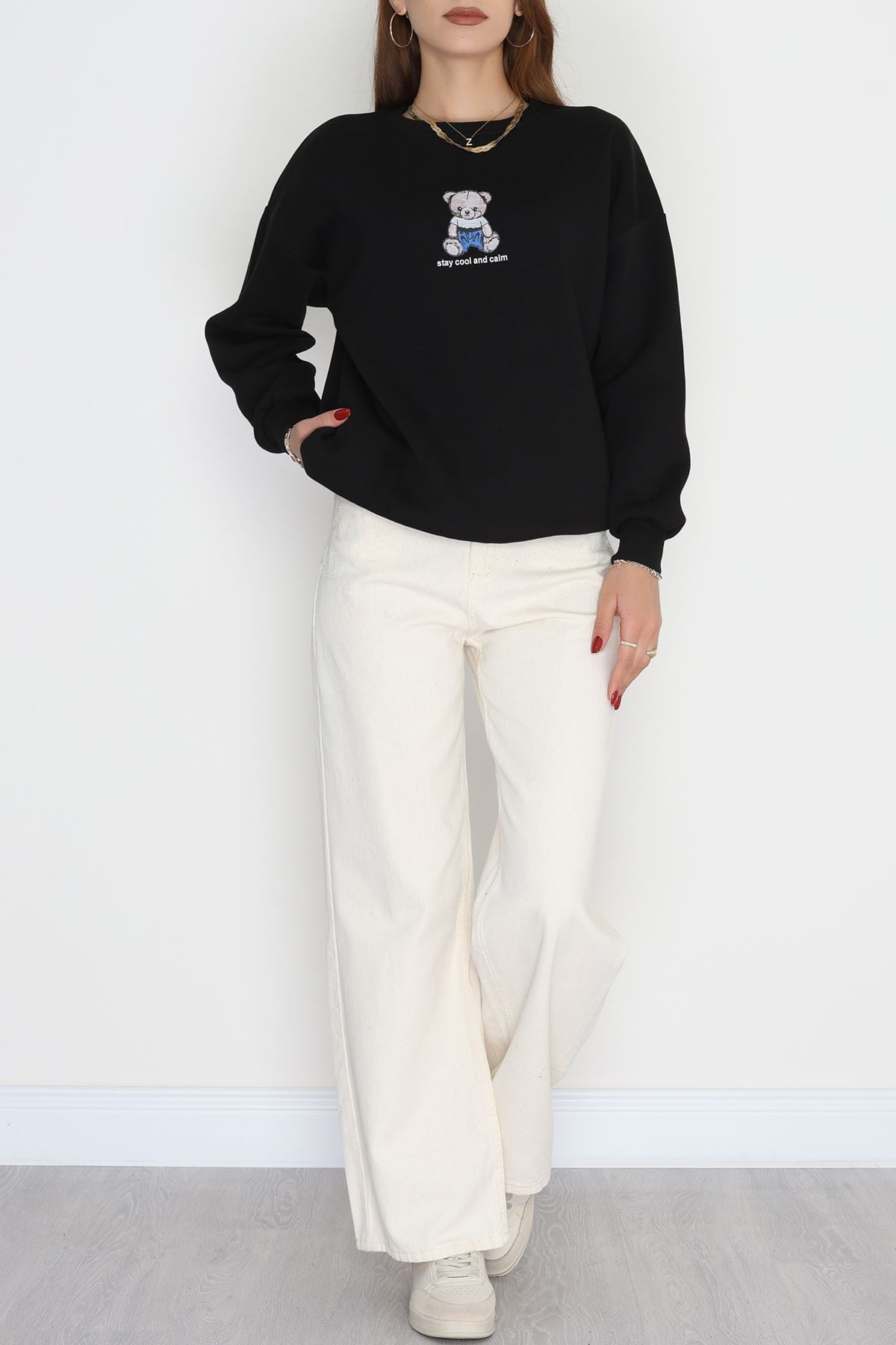 Bisiklet Yaka Sweat Siyah