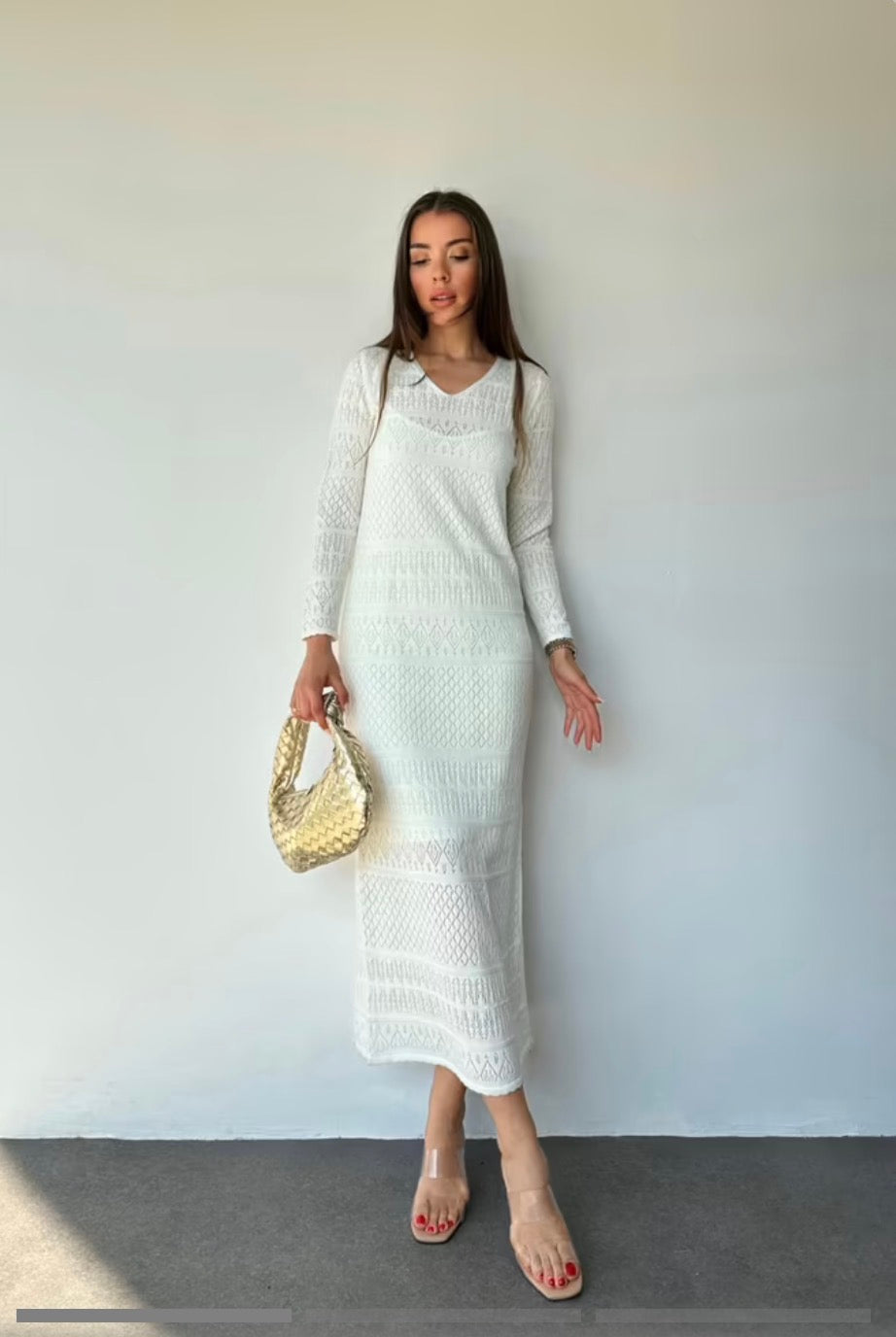 Beyaz Zarif Resmi Fit & Düz Elbise