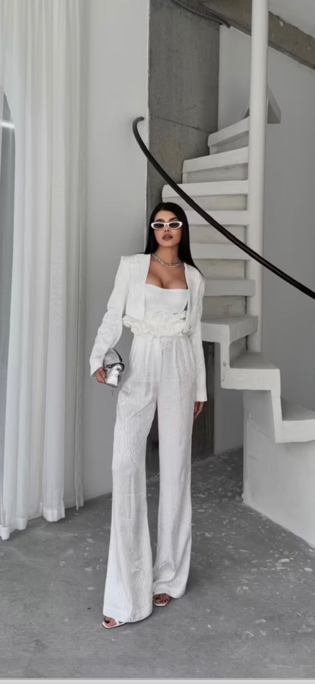 Beyaz Zarif Işıltılı Resmi Set